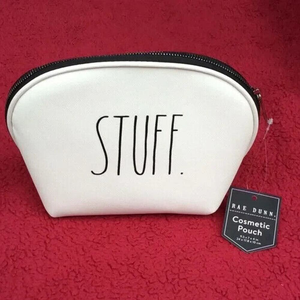 Copied - Rae Dunn Womens “STUFF” Cosmetic Bag White 9 .5” x 7" x 3.5” NWT